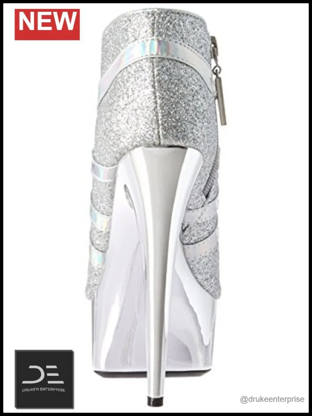 Glitter Platform Sandals with Ankle Strap and Zipper Closure